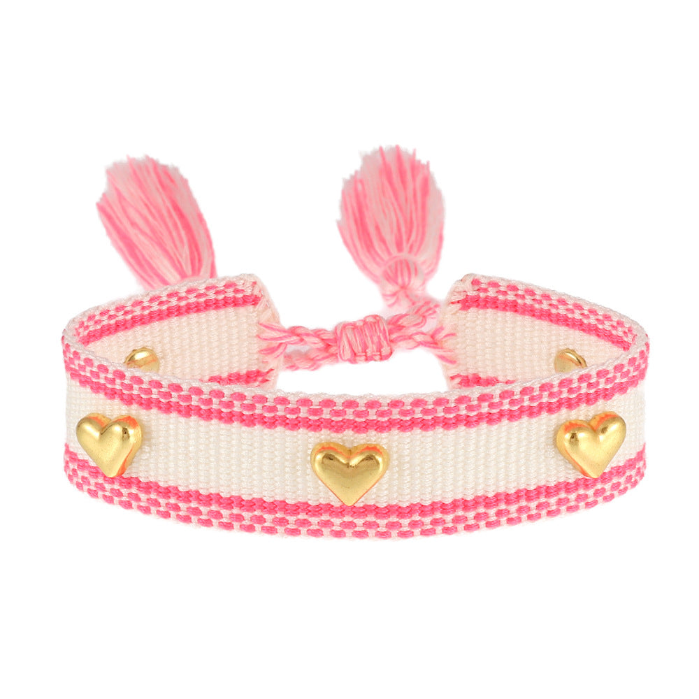 Aveuri - Couple Golden Heart-shaped Carrying Strap Hand-woven Tassel Bracelets