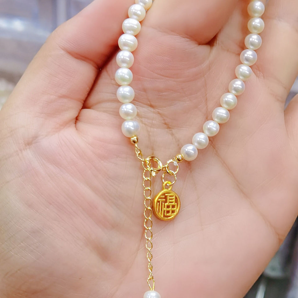 New Year's blessing pearl bracelet financial source rolling 14K gold female blessing Ankang lucky fresh water pearl blessing pendant