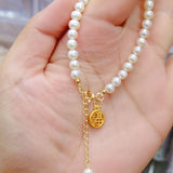New Year's blessing pearl bracelet financial source rolling 14K gold female blessing Ankang lucky fresh water pearl blessing pendant