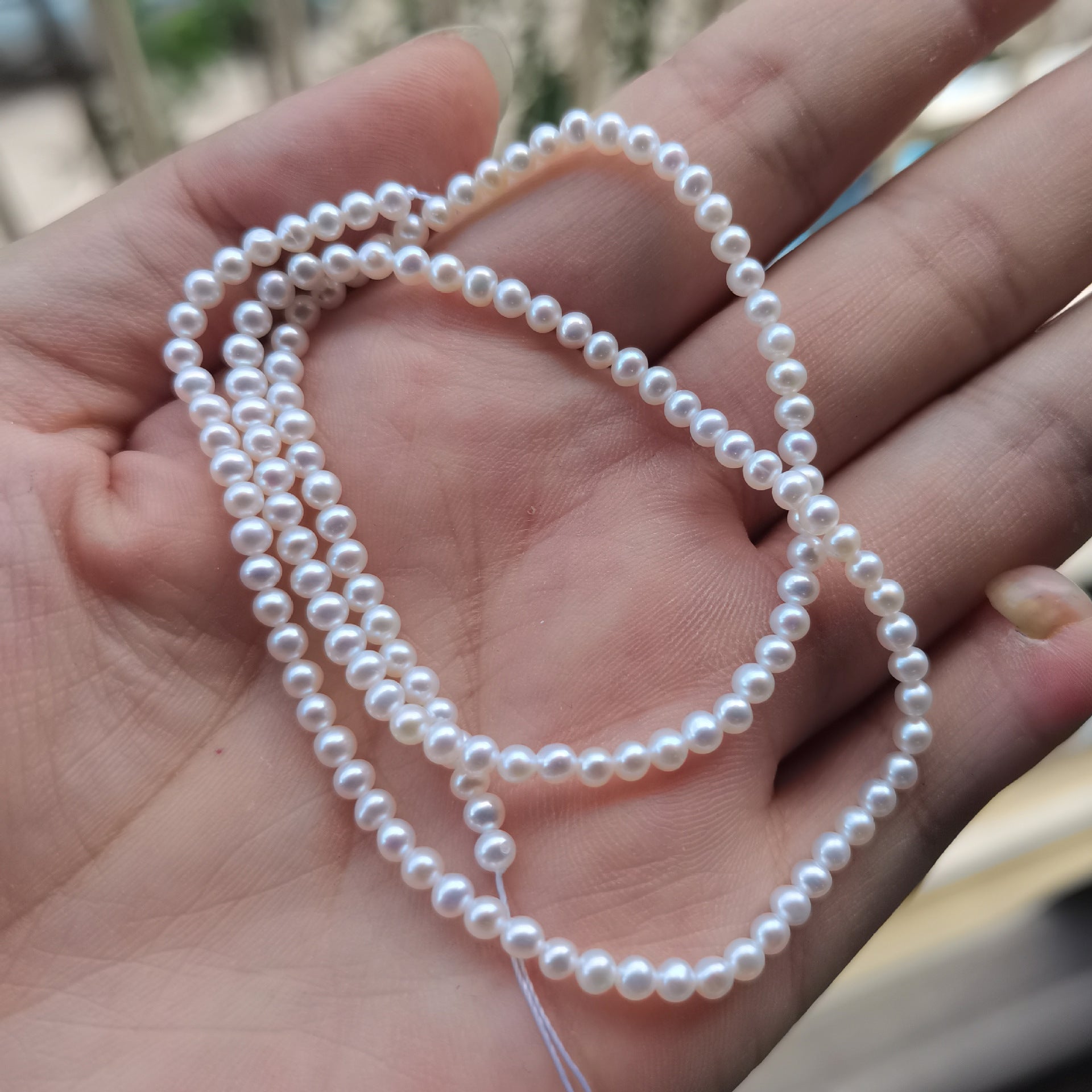 Natural freshwater pearl 3mm nearly round translucent white small pearl DIY jewelry clavicle chain semi-finished necklace female