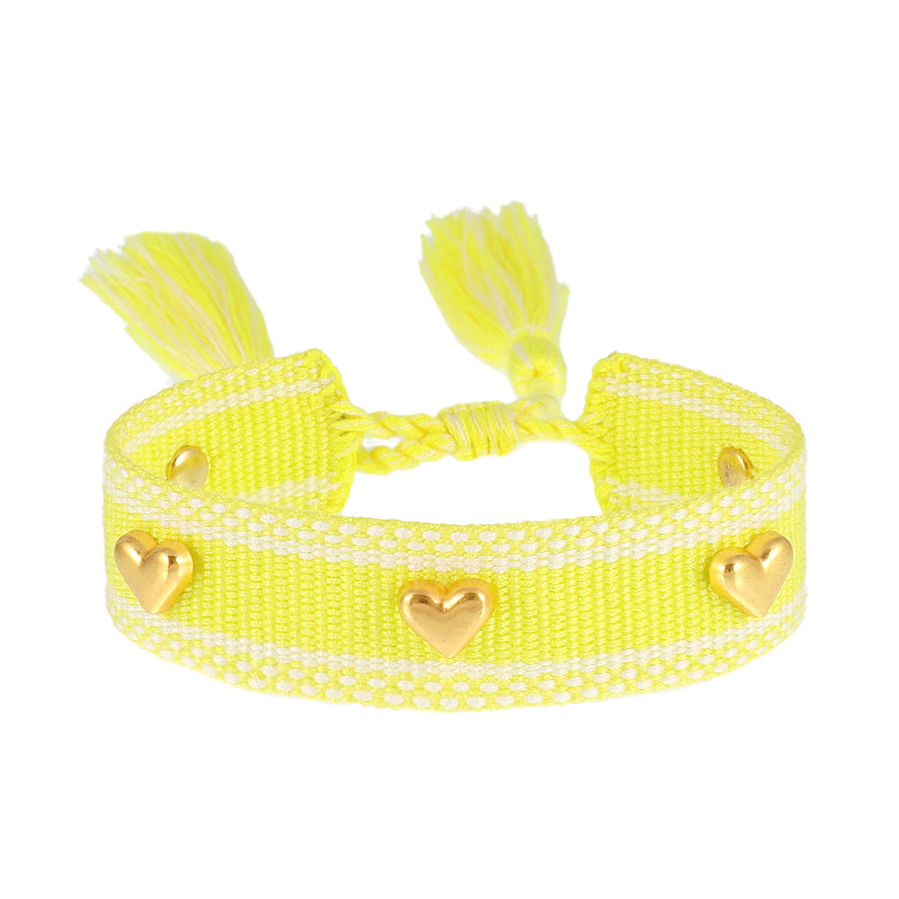 Aveuri - Couple Golden Heart-shaped Carrying Strap Hand-woven Tassel Bracelets