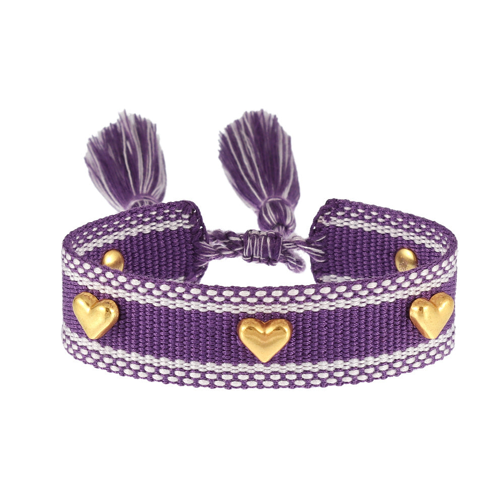 Aveuri - Couple Golden Heart-shaped Carrying Strap Hand-woven Tassel Bracelets