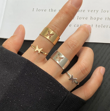 Aveuri Trendy Lover Star Moon Aircraft Cherry Dinosaur Mushroom Butterfly Rings for Women Men Couple Open Ring Set 2023 Jewelry