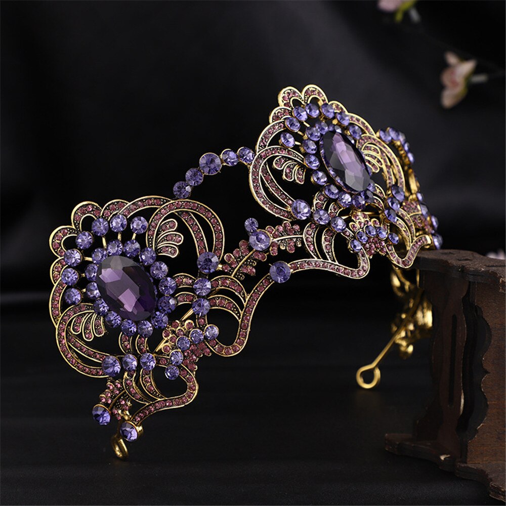 Aveuri Europe Baroque Bride Crown Purple Color Diamond Headdress Party Wedding Hair Accessories  Hair Clip Jewelry Gift