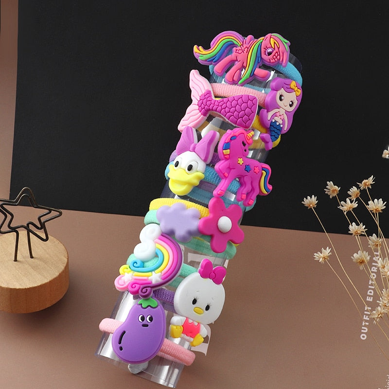 Back to school 2023 AVEURI 10PCS/Set Cute Cartoon Animals Hair Bands Girls Elastic Rubber Band Headwear Hair Accessories Kids Headband Ornaments Gift