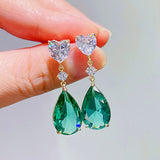 Graduation Gift Aesthetic Green/Blue Cubic Zirconia Dangle Earrings for Women Silver Color/Gold Color Wedding Trend Eternity Love Jewelry