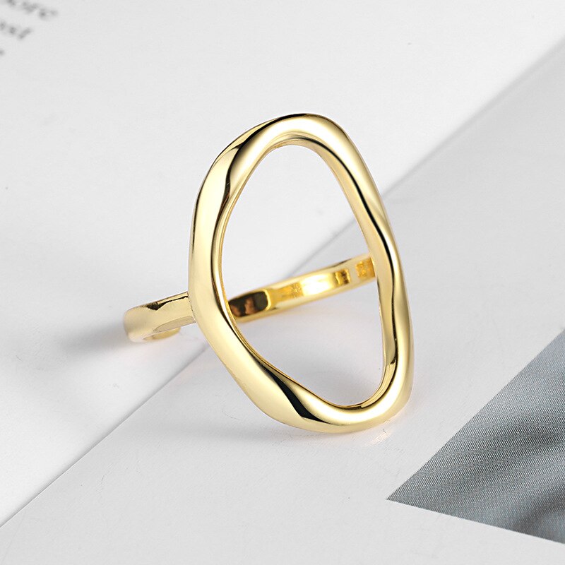 Minimalist Irregular Resizable Silver Plated Ring Hollow Ellipse Jewelry Geometric Loop Gold Plated Open Rings Prevent Allergies
