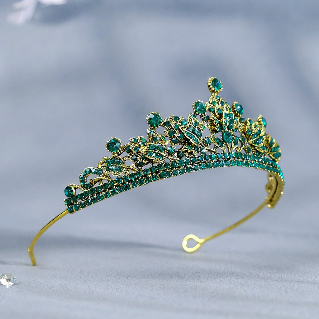 New Fashion Wedding Tiara Vintage Luxury Queen Crown Princess Birthday Accessories Green Rhinestone Bridal Crown Jewelry Gift