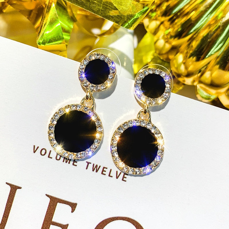 LATS Trend Rhinestone Geometric Drop Earrings for Women Korean Fashion Black Color Dangle Earring 2023 Female Elegant Jewelry