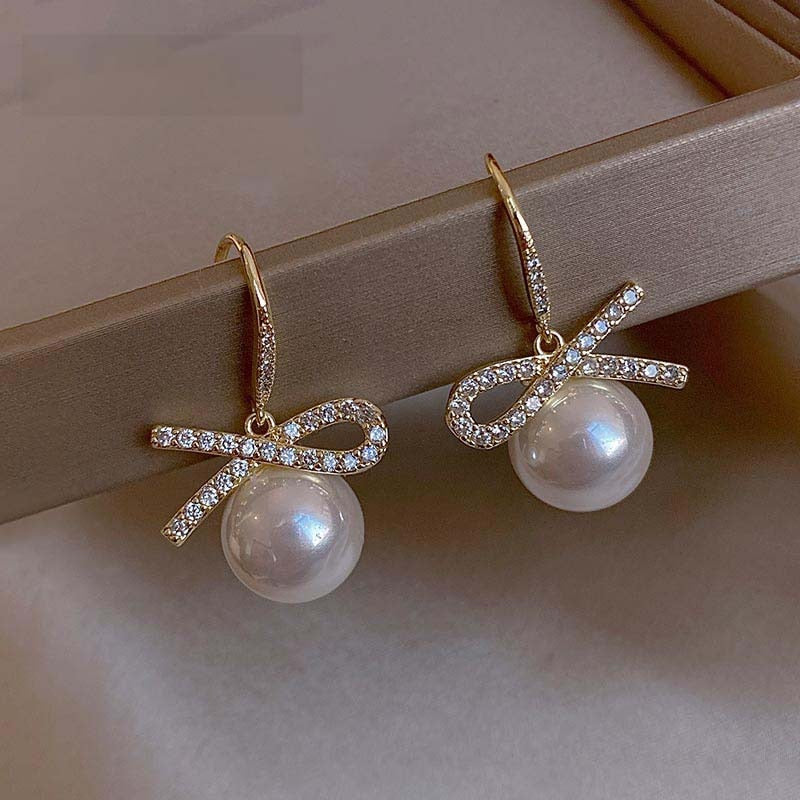 LATS Luxury Gold Super Fairy Zircon Pearl Drop Earrings for Women Girl 2023 Elegant Copper Earring Fashion Jewelry Wholesale