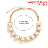 Aveuri 2023 Creative Imitation Pearl Short Choker Necklace Jewelry For Women Gold Metal Frame Ball Clavicle Chain Necklace Collar Gift