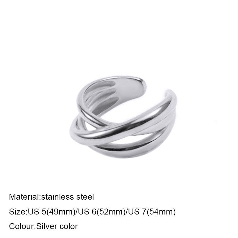 Aveuri Stainless Steel Jewelry Minimalist Metal Gold Color PVD Plated Opening Ring For Women Bagues Pour Femme Party Gift