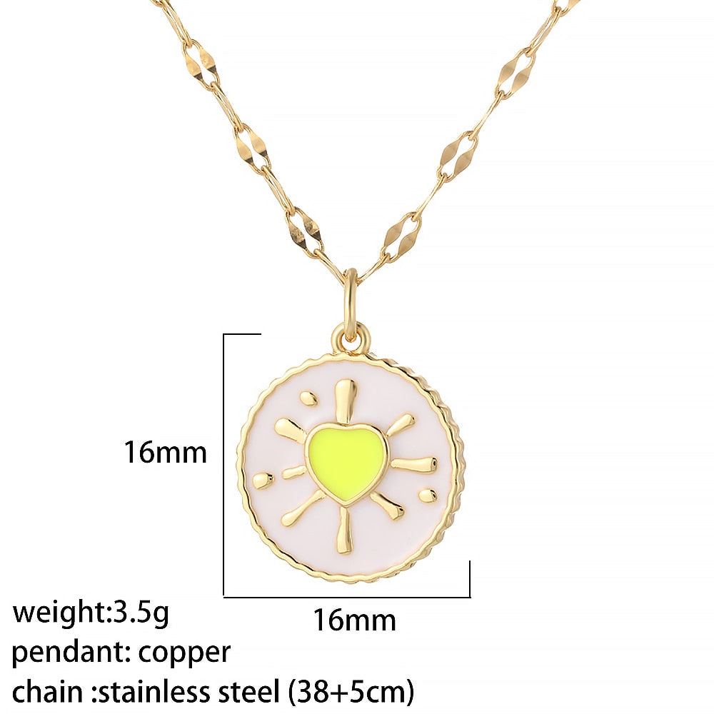 Aveuri Rainbow Heart Pendant Necklace For Women Colorful Moon Star Collar Gold Color Long Chain Necklace Couple Fashion Charms Jewelry