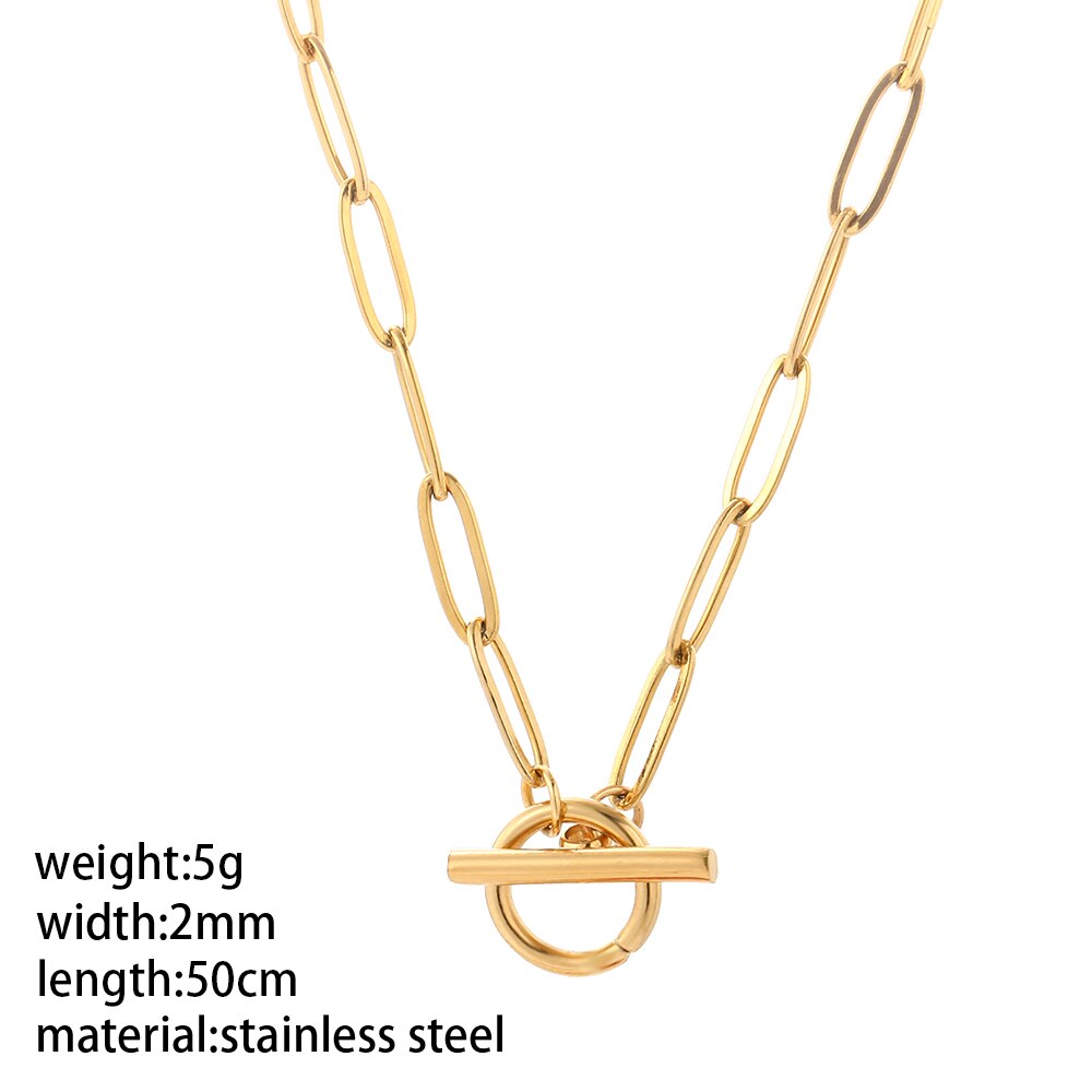 Aveuri Gold Color Stainless Steel Chain Necklace For Women Long OT Clasp Lobster Clasp  Link 50Cm Woman's Pendant Party Punk Collares