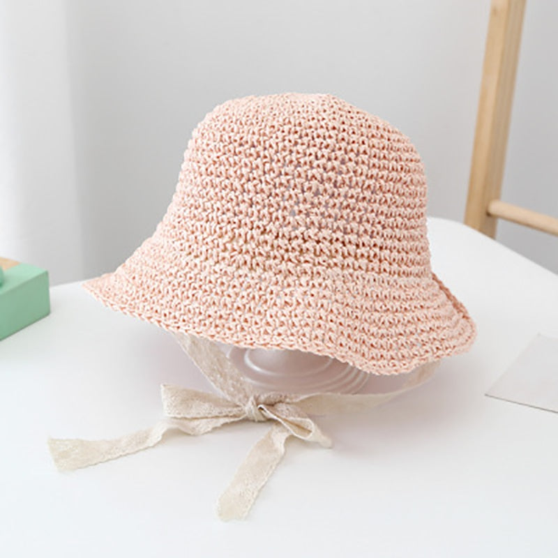 Aveuri Fashion Lace Baby Hat Summer Straw Bow Baby Girl Cap Beach Children Panama Hat Princess Baby Sun Protection Hats Caps For Kids