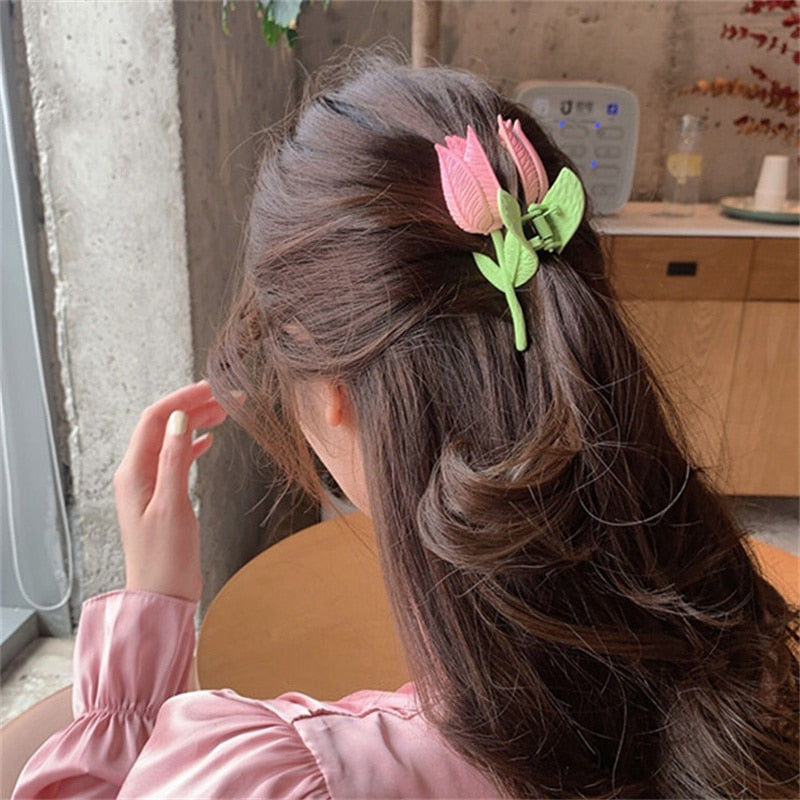 Aveuri 2022 Summer Korean Fashion Tulip Clip Hairpin Female Back Head New High-End Sense Hair Clip Hair Accessories For Women Girls