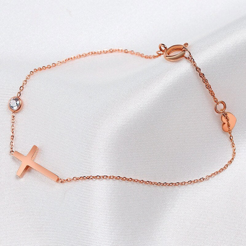 Graduation Gift Fashion Cross Bracelet Thin Link Chain for Women Daily Wear Fashion Hand Accessories Couple Friend Bracelet Hot Jewelry