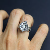 Aveuri  Men Punk Retro Moon Star Round Lid Open Ring Fashion Trend Hip-Hop Rock Style Popular Party Jewelry Creative Gift