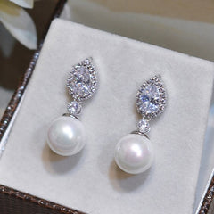 Graduation Gift Newly Women's Simulated Pearl Earrings Silver Color Exquisite Girls Ear Piercing Earrings Daily Wear Party Trendy Jewelry