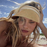 Aveuri Panama Visors Fashion Straw Hat Empty Top 2022 For Women Summer Hat Sun Protection Outdoor Sports Fishing Vacation Beach Chapeau