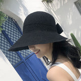Summer Sun Hats for Women Visors Knitted Breathable Foldable Sun Hat with Bow Sun Protection Sunshade Beach Hat Lady Cap Travel