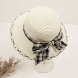 New Check Bowknot Hat Elegant Lady Brand Straw Hat Summer Sun Shading Sunscreen Cap Beach Travel Versatile Korean Cap Visor