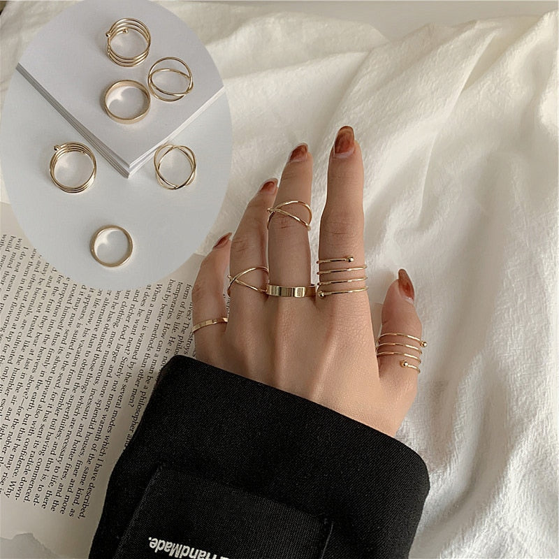 Aveuri Punk Metal Geometry Circular Punk Rings Set Opening Index Finger Accessories Buckle Joint Tail Ring for Women Jewelry Gifts