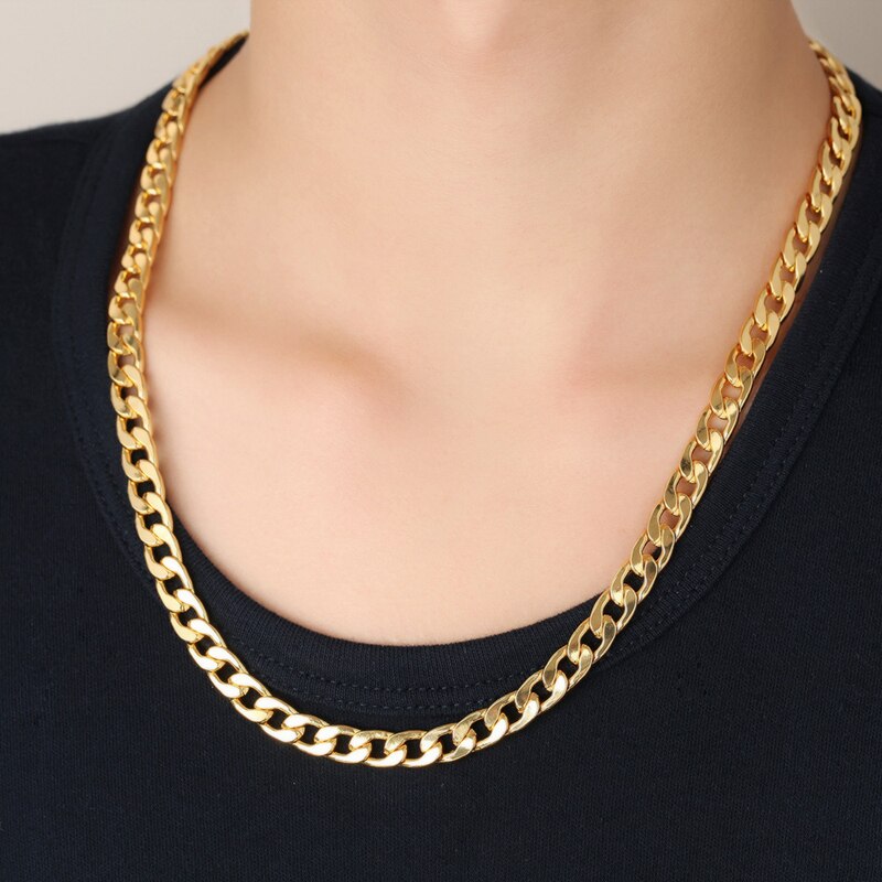 Hip Hop Stainless Steel Gold Chain Necklace for Men Women Cuban Link Chain Silver Color Punk Choker Fashion Male Jewelry Gift