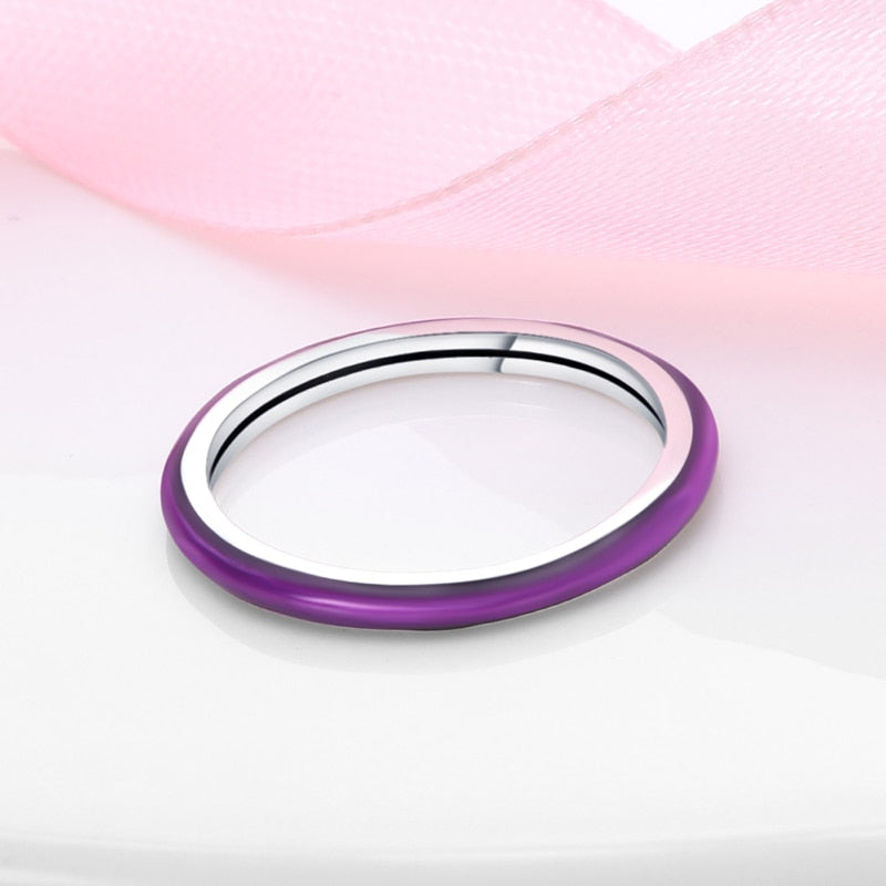 Silver Color Jewelry Ring Womens Simple Purple Circle Rings Anillo plata de ley 925 Original Anniversary Party Gift 2023 New