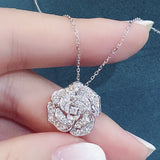 Graduation Gift Aesthetic Crystal Flower Pendant Necklace for Women Luxury Paved Dazzling Cubic Zirconia Wedding Party Statement Jewelry
