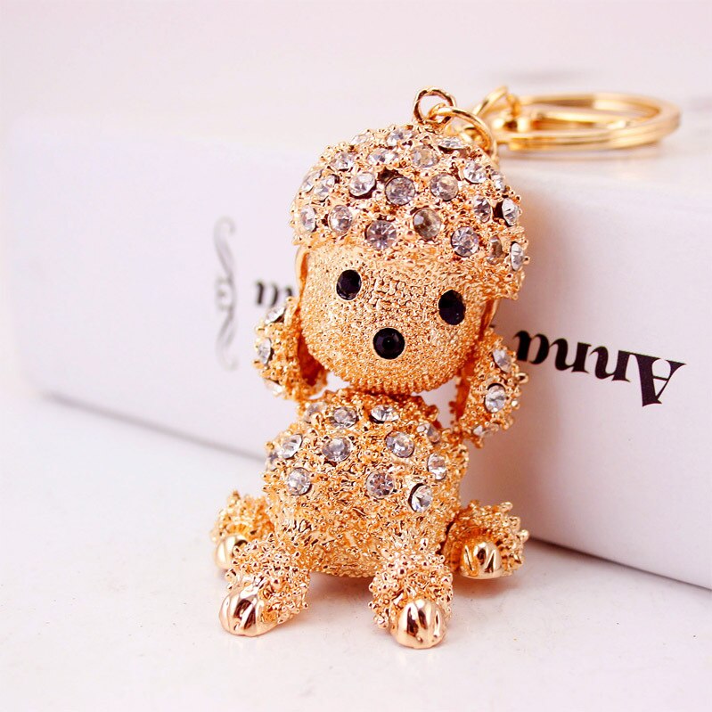 Aveuri Figure Dog Keychain Craft Dog Keychain PVC Vinyl Animal Figure Poodle Trinkets For Car Keychain Rhinestone Metal