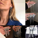 AVEURI New Long Crystal Tassel Drop Earrings For Women Rhinestone Shiny Hanging Dangle Earrings Wedding Party Jewelry Gift
