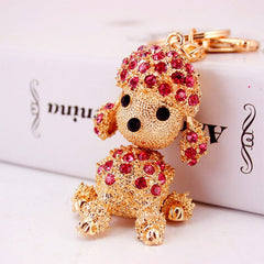 Aveuri Figure Dog Keychain Craft Dog Keychain PVC Vinyl Animal Figure Poodle Trinkets For Car Keychain Rhinestone Metal