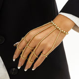AVEURi 2023 Exaggerate New Pearl Link Chain Bracelet Gold Metal Wide Finger Ring Bracelets For Women Girls Wedding Harness Jewelry
