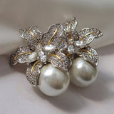 Aveuri  Gorgeous Flower Imitation Pearl Earrings Women Luxury Inlaid Sparkling CZ Stone Fashion Wedding Jewelry Wholesale Lots