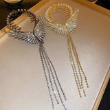 Aveuri Shiny Full Rhinestone Angel Wing Hair Clip Elegant Tassel Pearl Hairpins Ponytail Bun Headbands For Women Girls Hair Accessories