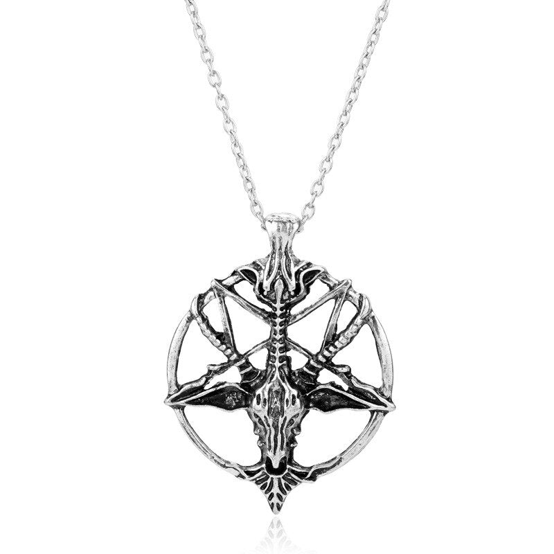 Vintage Pentagram Pan God Skull Goat Head Pendant Chain Necklace Women Men Jewelry