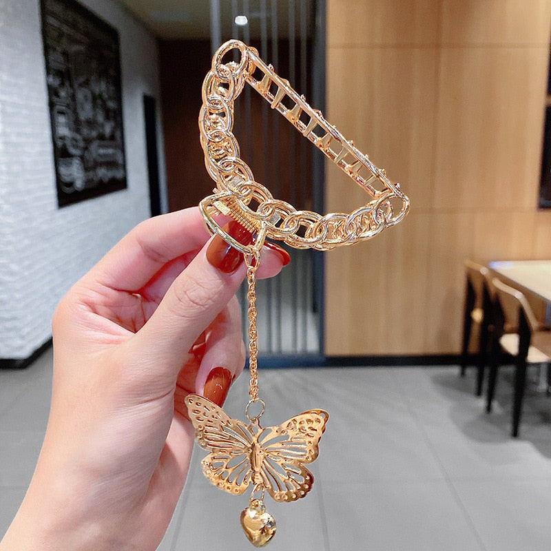 Aveuri 2022 Women Elegant Hairpins Gold Silver Metal Hollow Geometric Hair Claw Vintage Hair Crab Hair Clips For Girls Hair Accessories