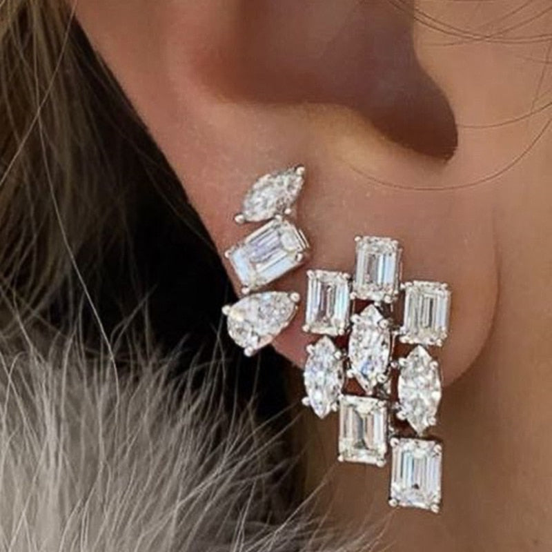 Huitan Fashion Stud Earrings for Women Geometric Cubic Zirconia Versatile Design Daily Wear Chic Ear Piercing Accessory Jewelry