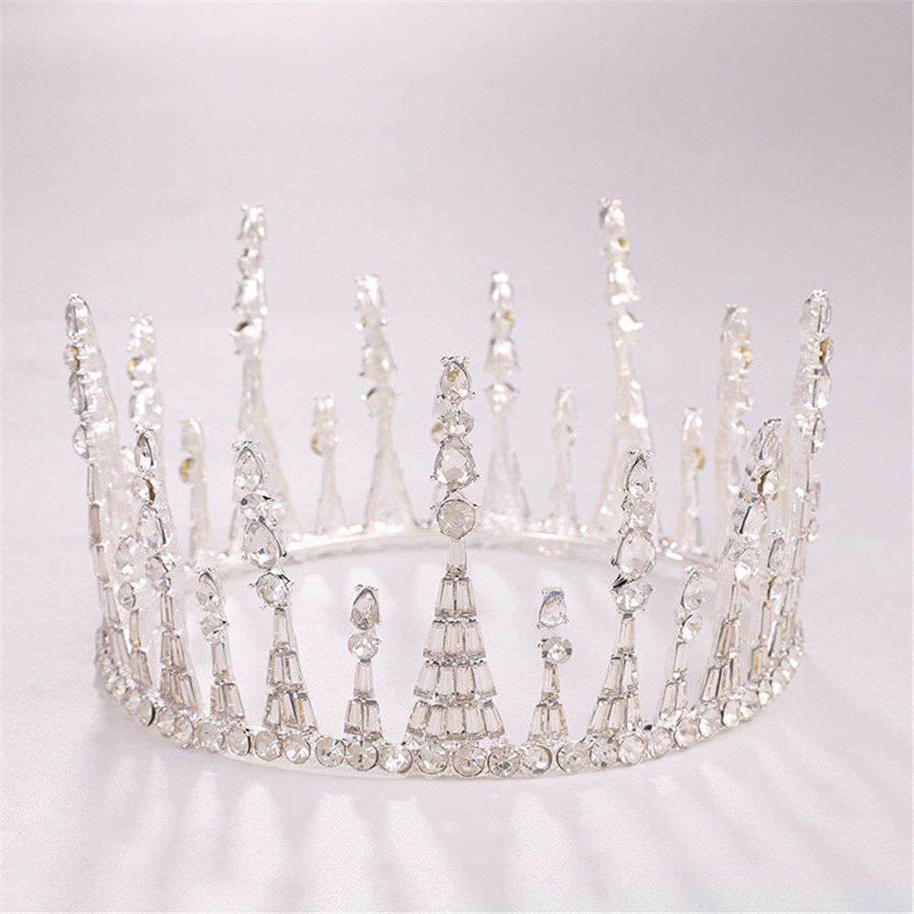 Aveuri Luxury Queen Princess Round Crown Men Crystal Pearl Big Diadem Wedding Hair Accessories Silver Gold Tiara Women Bridal Jewelry