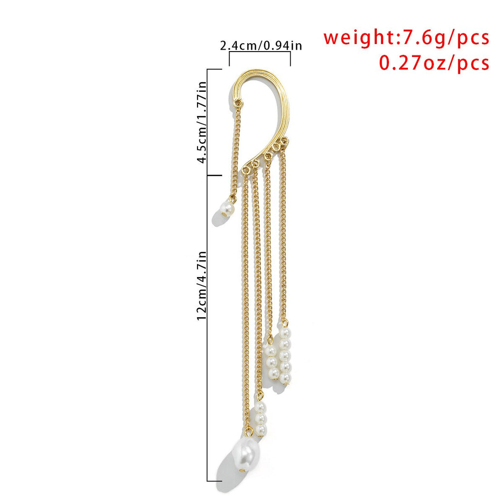 Back to college 2023 Temperament Pearl Tassel Chain Earrings Women's Cool Style All-Match Metal Design Earrings