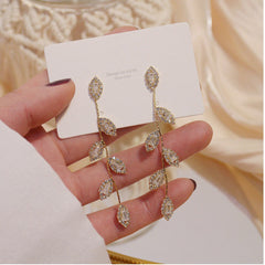 Luxury Crystal Leaf Earrings for Women Fashion Cubic Zircon Long Earrings Wedding Jewelry Drop Earring Vintage Gold Jewelry