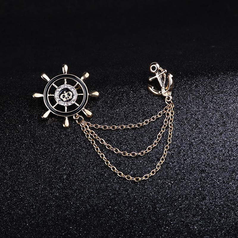 HUISHI Medal Brooch Lapel Chain Tassel Crown Brooches For Men Suit Pins Badge Gold Chain Medal Lapel Male Collar Pin Men Jewelry