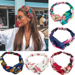 Aveuri Fashion Women Girls Bohemian Hair Bands Print Headbands Vintage Cross Turban Bandage Bandanas Hairbands Hair Accessories