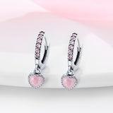 New Silver Color Pink Zircon Heart Pendant Earrings Women plata de ley Earring Diy Fine Banquet Party Birthday Jewelry