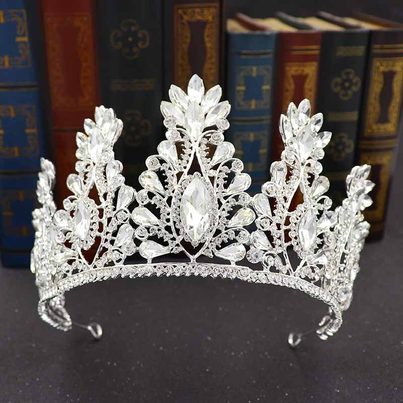 Aveuri Vintage Gold Queen Princess Crowns Crystal Diadem For Bridal Hair Dress Accessories Bride Tiaras Headbands Tiara