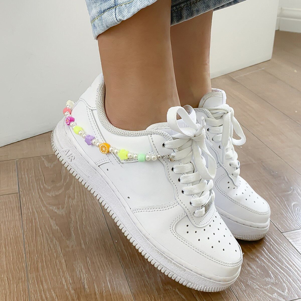 Aveuri Creative Summer Sports Resin Woven Colorful Beads Shoe Chain Decoration For Girl DIY Letters Shoes Charm Sneakers Anklet Chain