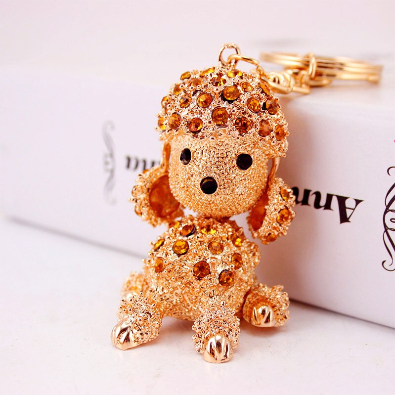 Aveuri Figure Dog Keychain Craft Dog Keychain PVC Vinyl Animal Figure Poodle Trinkets For Car Keychain Rhinestone Metal