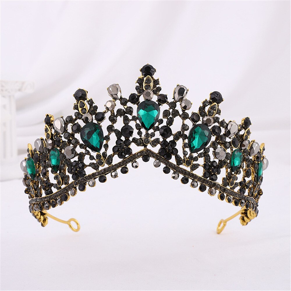 Aveuri Handmade Black Crystal Beads Bridal Tiaras Crown Rhinestone Diadem Pageant Veil Tiara Headbands Wedding Hair Accessories