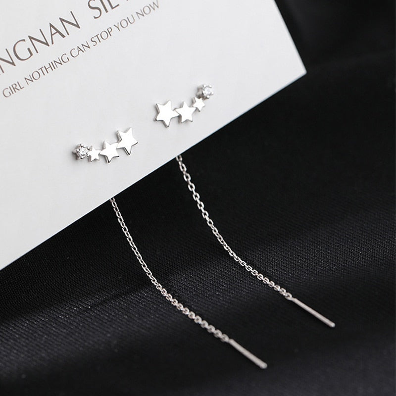 LATS Trend Long Wire Tassel Thread Chain Climb Star Heart Beads Pendants Drop Earrings women's Straight Hanging Earings Jewelry